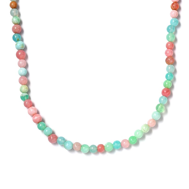 Multi Opal 71.60 ctw Beaded Necklace in Stainless Steel 20 Inches