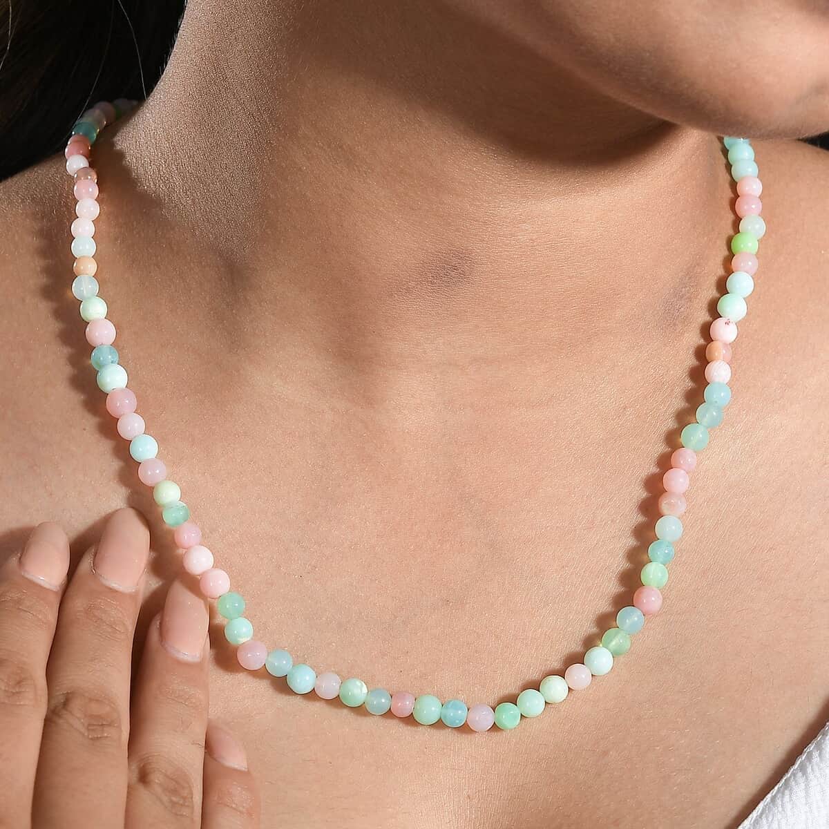 Multi Opal 71.60 ctw Beaded Necklace in Stainless Steel 20 Inches image number 2