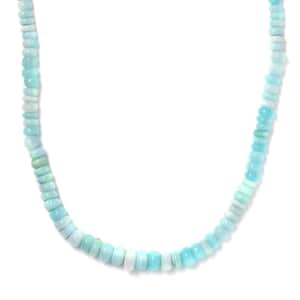 Enhanced Blue Opal 110.00 ctw Beaded Necklace in Stainless Steel 20 Inches