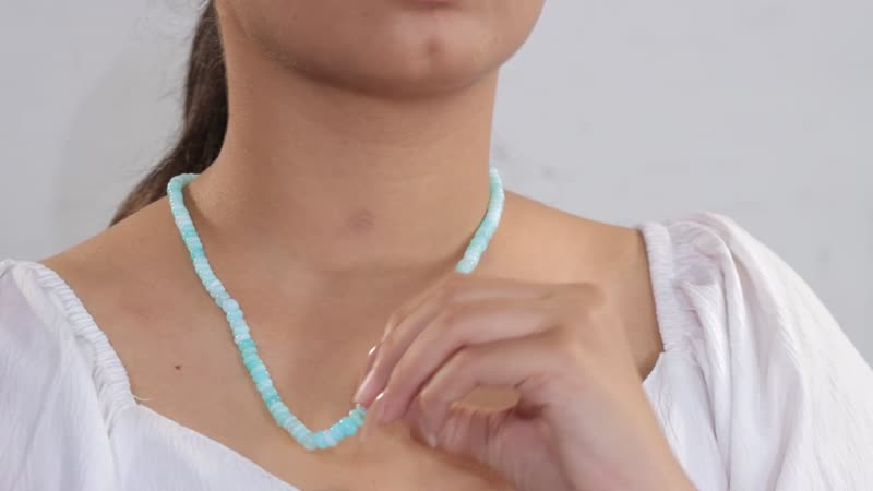 Enhanced Blue Opal 110.00 ctw Beaded Necklace in Stainless Steel 20 Inches