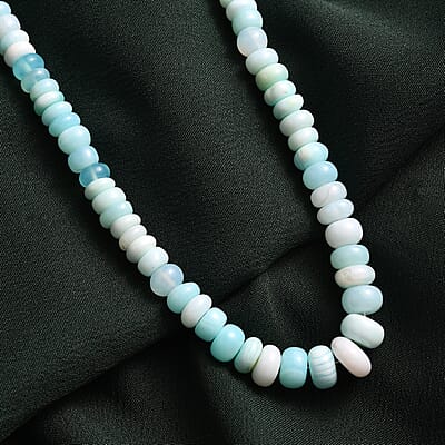 Enhanced Blue Opal 110.00 ctw Beaded Necklace in Stainless Steel 20 Inches