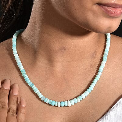 Enhanced Blue Opal 110.00 ctw Beaded Necklace in Stainless Steel 20 Inches