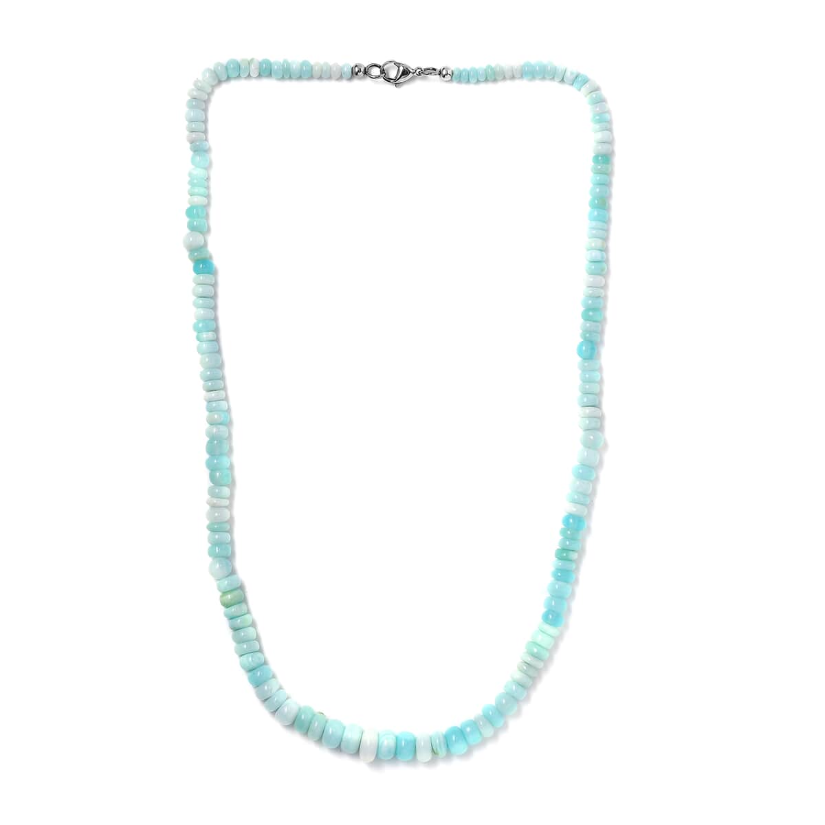 Enhanced Blue Opal 110.00 ctw Beaded Necklace in Stainless Steel 20 Inches image number 3