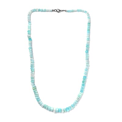 Enhanced Blue Opal 110.00 ctw Beaded Necklace in Stainless Steel 20 Inches