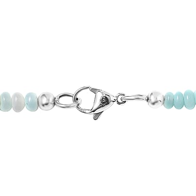 Enhanced Blue Opal 110.00 ctw Beaded Necklace in Stainless Steel 20 Inches