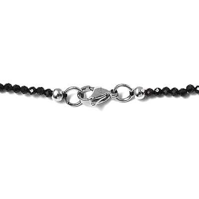 Malagasy Labradorite Pendant with Thai Black Spinel 127.65 ctw Beaded Necklace in Stainless Steel 20 Inches