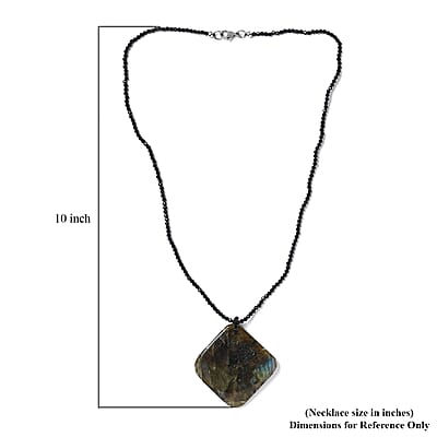 Malagasy Labradorite Pendant with Thai Black Spinel 127.65 ctw Beaded Necklace in Stainless Steel 20 Inches