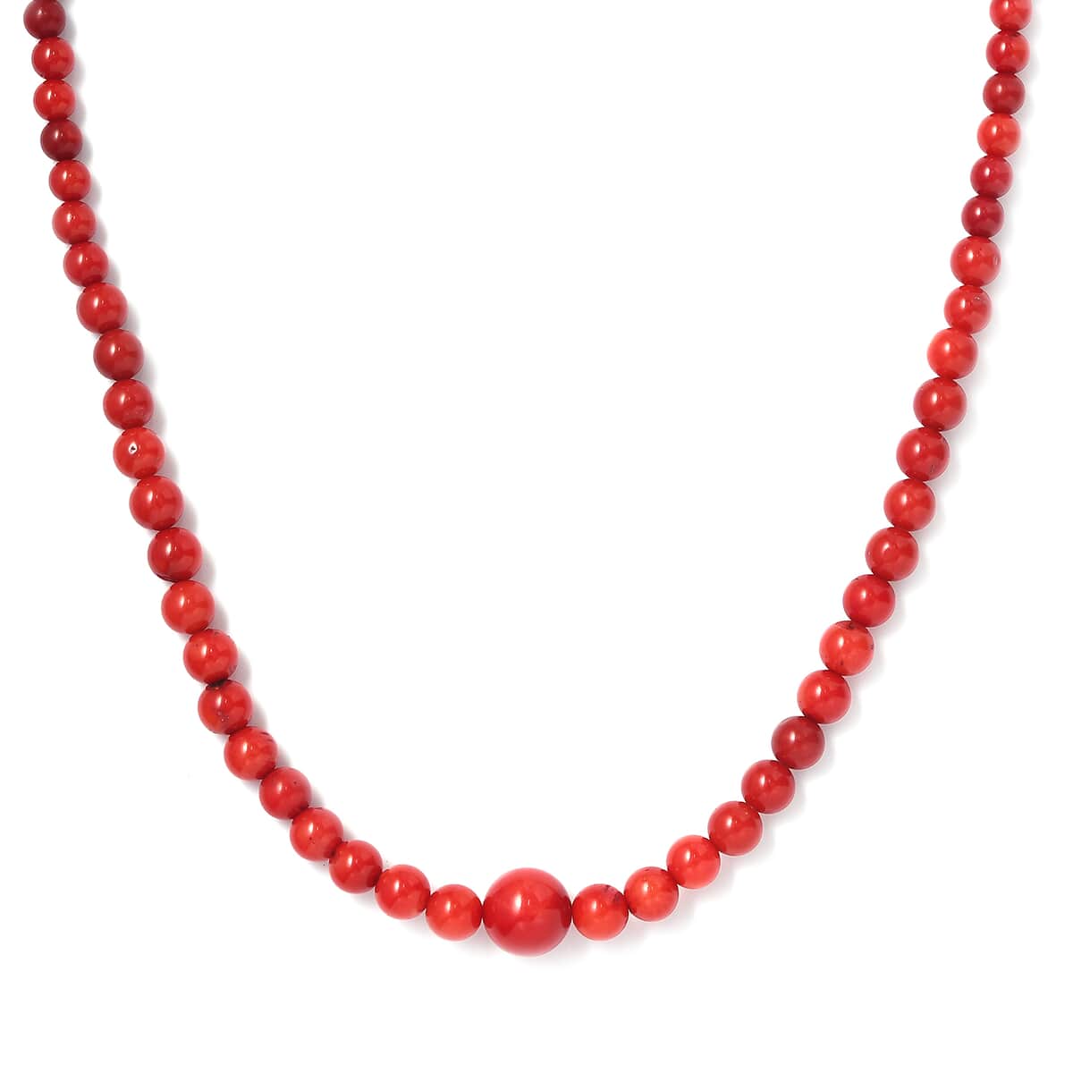 Coral Beaded 88.85 ctw Necklace 20 Inches in Rhodium Over Stainless Steel  image number 0