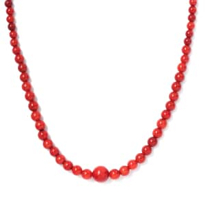 Coral Beaded 88.85 ctw Necklace 20 Inches in Rhodium Over Stainless Steel 