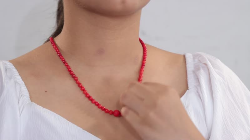 Coral Beaded 88.85 ctw Necklace 20 Inches in Rhodium Over Stainless Steel