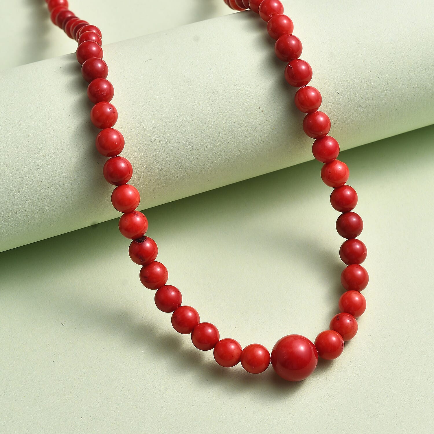 Coral Beaded 88.85 ctw Necklace 20 Inches in Rhodium Over Stainless Steel 