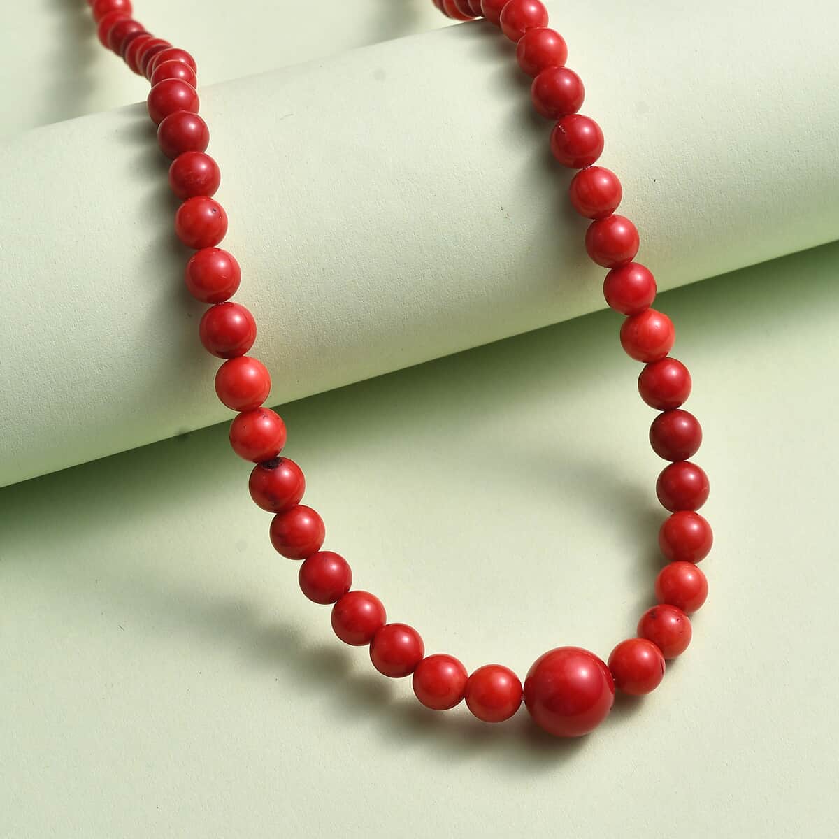 Coral Beaded 88.85 ctw Necklace 20 Inches in Rhodium Over Stainless Steel  image number 1