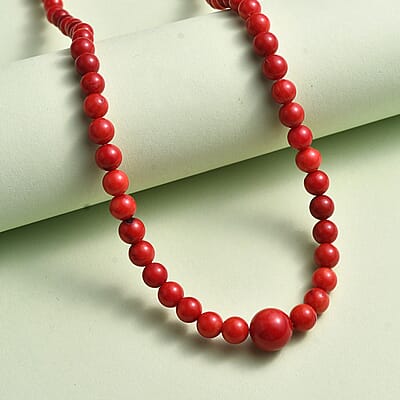 Coral Beaded 88.85 ctw Necklace 20 Inches in Rhodium Over Stainless Steel 