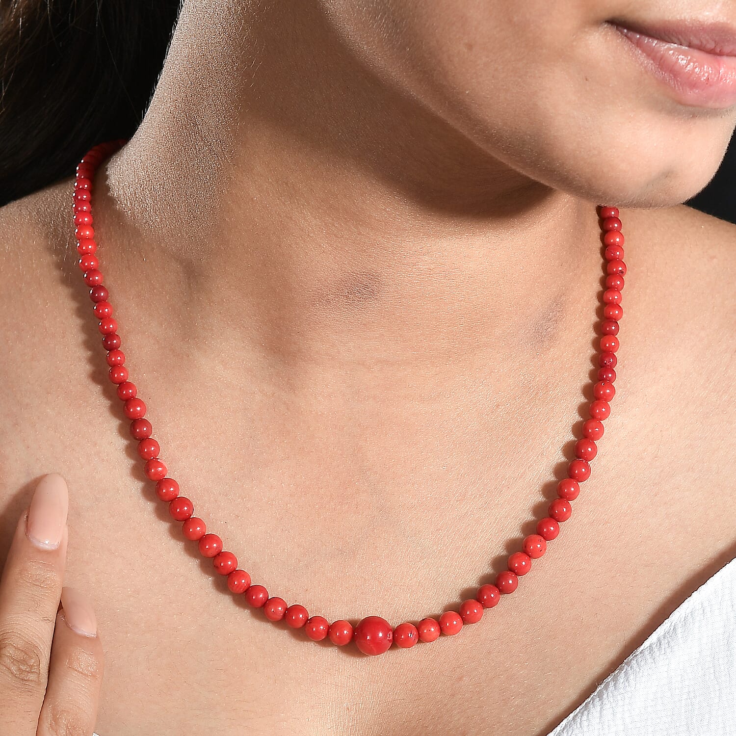 Coral Beaded 88.85 ctw Necklace 20 Inches in Rhodium Over Stainless Steel 