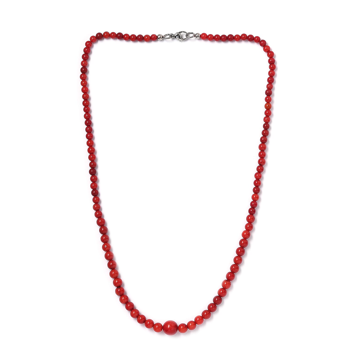 Coral Beaded 88.85 ctw Necklace 20 Inches in Rhodium Over Stainless Steel 