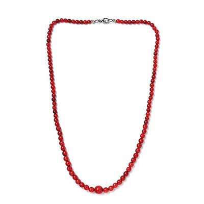 Coral Beaded 88.85 ctw Necklace 20 Inches in Rhodium Over Stainless Steel 