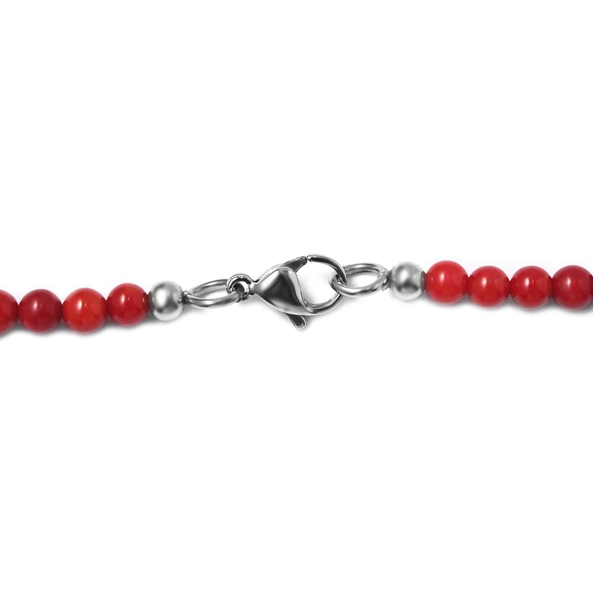 Coral Beaded 88.85 ctw Necklace 20 Inches in Rhodium Over Stainless Steel  image number 4