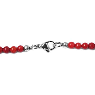 Coral Beaded 88.85 ctw Necklace 20 Inches in Rhodium Over Stainless Steel 