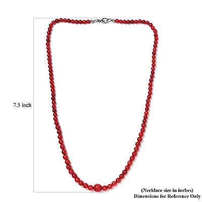 Coral Beaded 88.85 ctw Necklace 20 Inches in Rhodium Over Stainless Steel 