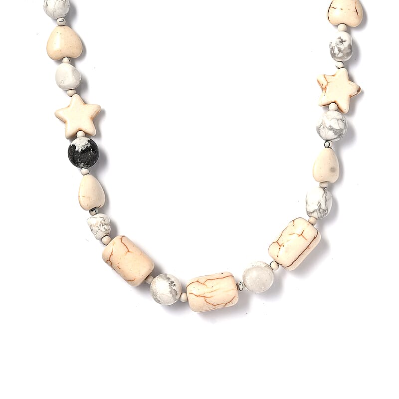 Howlite 200.65 ctw Beaded Necklace in Stainless Steel 20 Inches