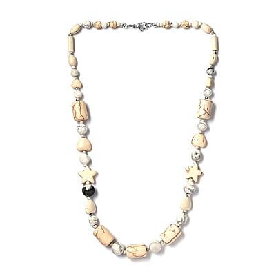 Howlite 200.65 ctw Beaded Necklace in Stainless Steel 20 Inches