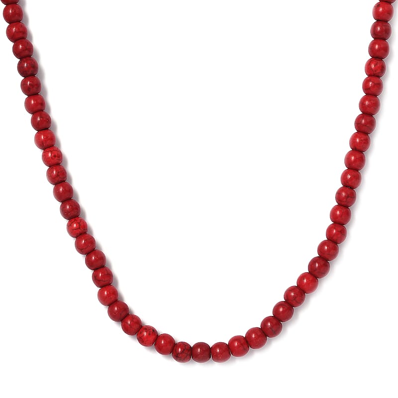 Red Howlite 108.40 ctw Beaded Necklace in Stainless Steel 20 Inches