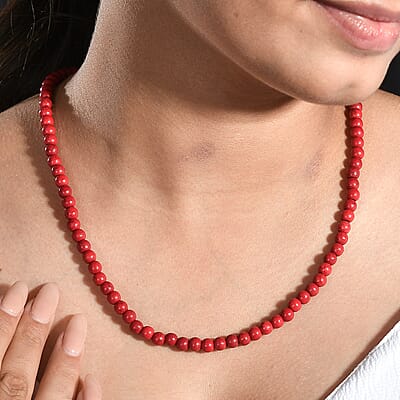 Red Howlite 108.40 ctw Beaded Necklace in Stainless Steel 20 Inches