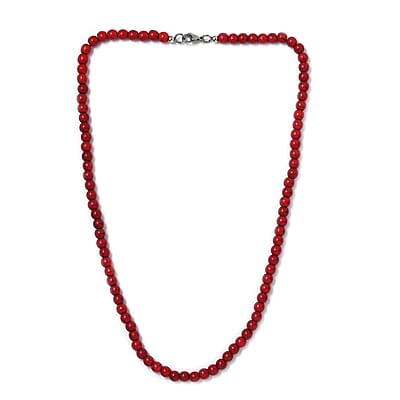 Red Howlite 108.40 ctw Beaded Necklace in Stainless Steel 20 Inches