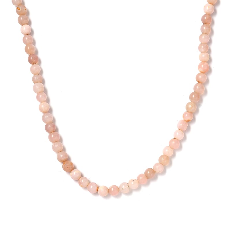 Pink Opal 64.00 ctw Beaded Necklace in Stainless Steel 20 Inches