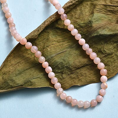 Pink Opal 64.00 ctw Beaded Necklace in Stainless Steel 20 Inches