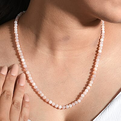 Pink Opal 64.00 ctw Beaded Necklace in Stainless Steel 20 Inches