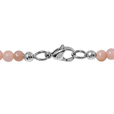 Pink Opal 64.00 ctw Beaded Necklace in Stainless Steel 20 Inches