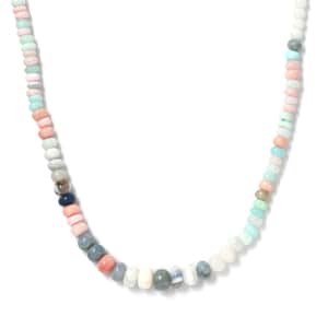 Blue Opal 95.20 ctw Beaded Necklace in Stainless Steel 20 Inches