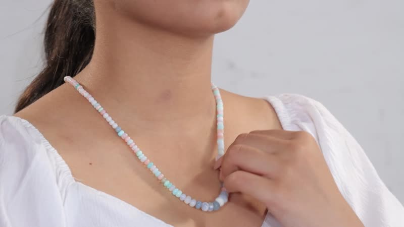 Blue Opal 95.20 ctw Beaded Necklace in Stainless Steel 20 Inches