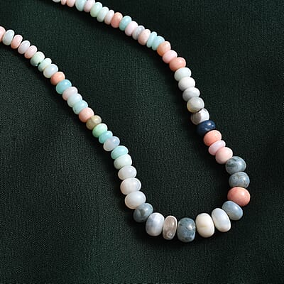 Blue Opal 95.20 ctw Beaded Necklace in Stainless Steel 20 Inches