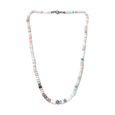 Blue Opal 95.20 ctw Beaded Necklace in Stainless Steel 20 Inches