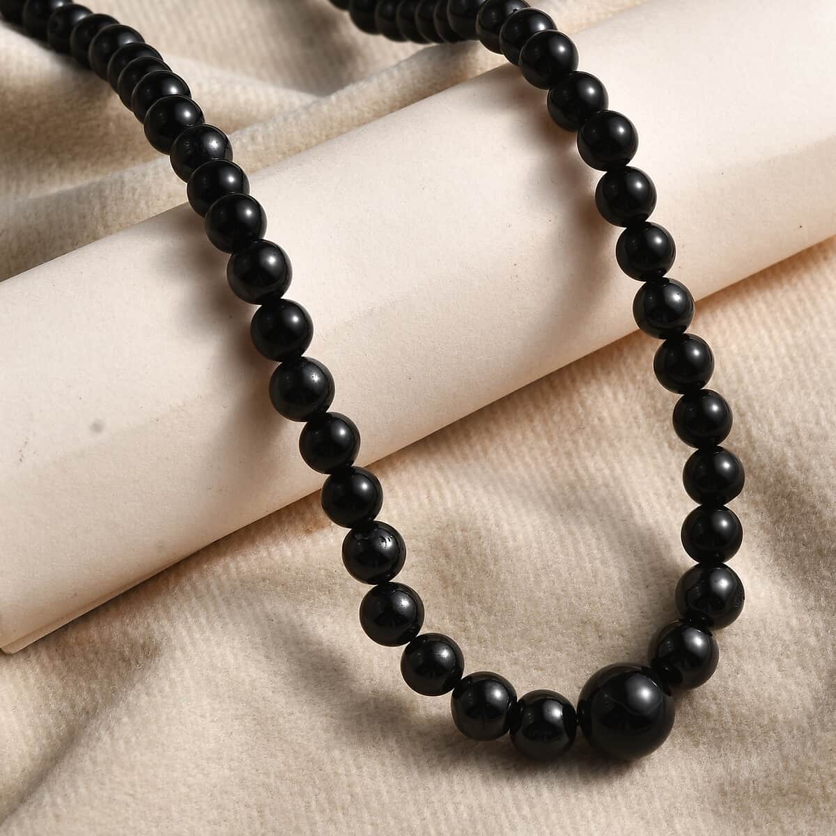 Black Spinel, Black Obsidian, Black Agate 160.00 ctw Necklace 20 Inches in Rhodium Over Stainless Steel  image number 1