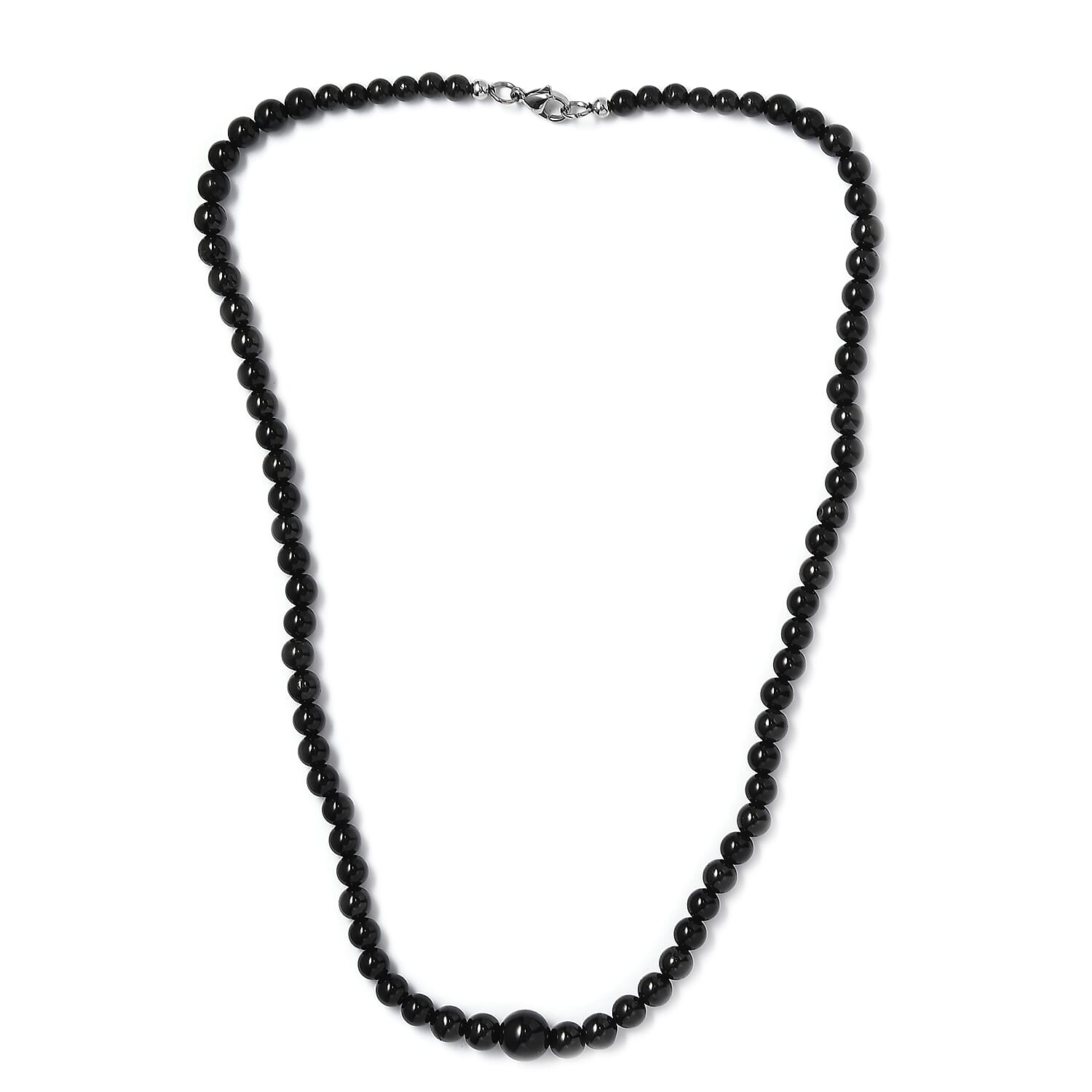 Black Spinel, Black Obsidian, Black Agate 160.00 ctw Necklace 20 Inches in Rhodium Over Stainless Steel 