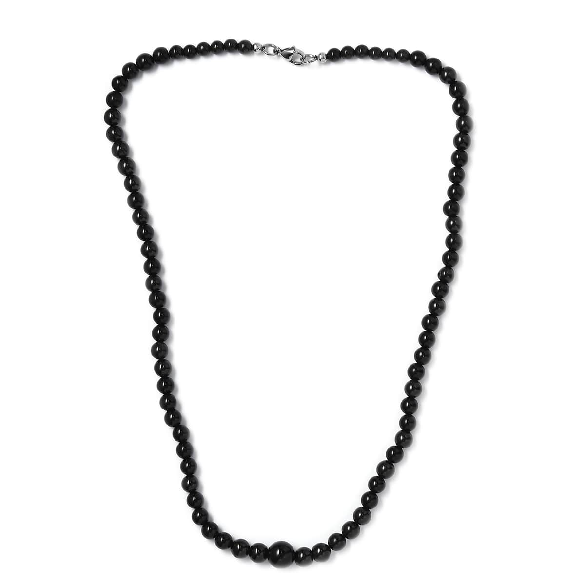 Black Spinel, Black Obsidian, Black Agate 160.00 ctw Necklace 20 Inches in Rhodium Over Stainless Steel  image number 3