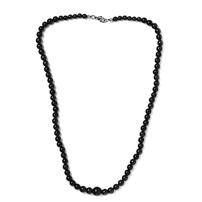 Black Spinel, Black Obsidian, Black Agate 160.00 ctw Necklace 20 Inches in Rhodium Over Stainless Steel 