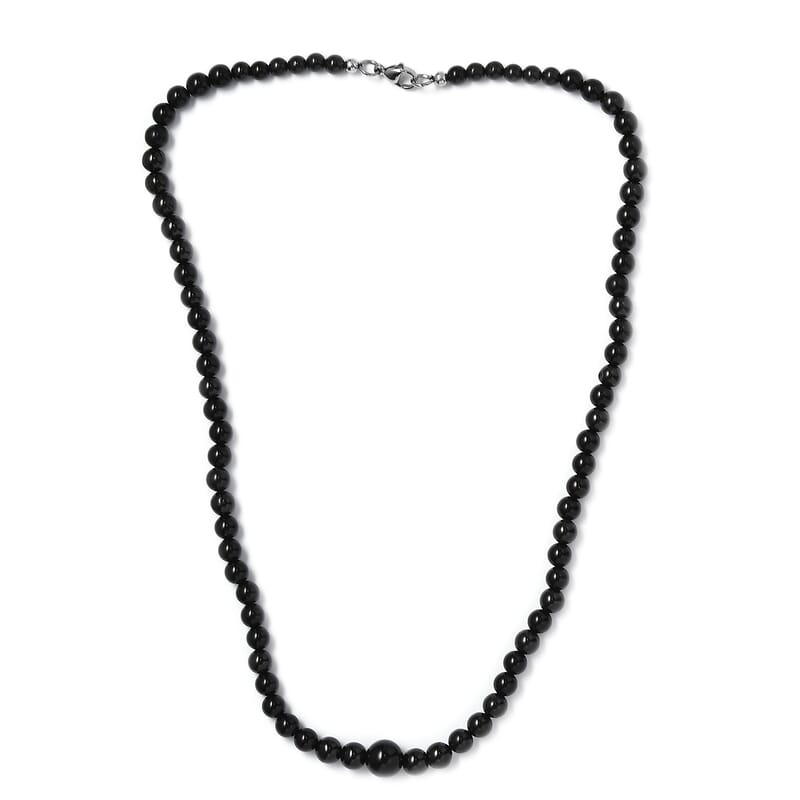 Black Spinel, Black Obsidian, Black Agate 160.00 ctw Necklace 20 Inches in Rhodium Over Stainless Steel 
