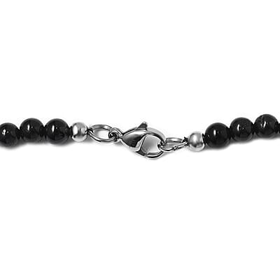Black Spinel, Black Obsidian, Black Agate 160.00 ctw Necklace 20 Inches in Rhodium Over Stainless Steel 