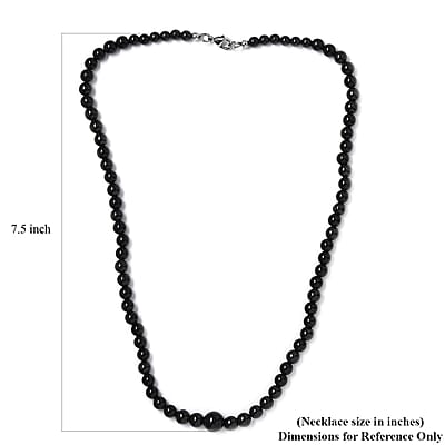 Black Spinel, Black Obsidian, Black Agate 160.00 ctw Necklace 20 Inches in Rhodium Over Stainless Steel 