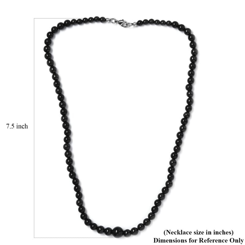 Black Spinel, Black Obsidian, Black Agate 160.00 ctw Necklace 20 Inches in Rhodium Over Stainless Steel 
