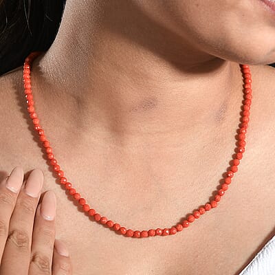 Coral 60.75 ctw Beaded Necklace in Stainless Steel 20 Inches