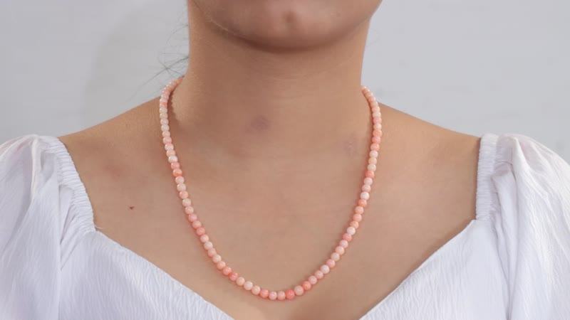Coral 89.40 ctw Beaded Necklace in Stainless Steel 20 Inches