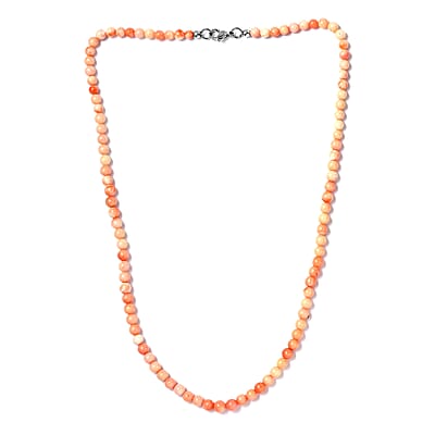 Coral 89.40 ctw Beaded Necklace in Stainless Steel 20 Inches
