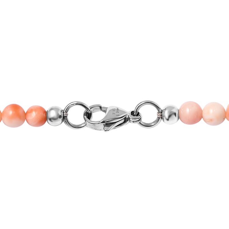 Coral 89.40 ctw Beaded Necklace in Stainless Steel 20 Inches