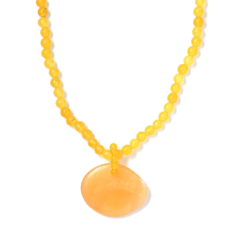 Yellow Quartzite 269.00 ctw Beaded Necklace in Stainless Steel 20 Inches