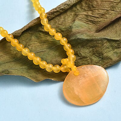 Yellow Quartzite 269.00 ctw Beaded Necklace in Stainless Steel 20 Inches